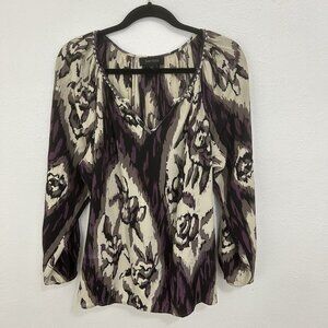 Karen Kane 100% Silk Jeweled Neckline V Neck Geometric print Top Size 1X Elegant